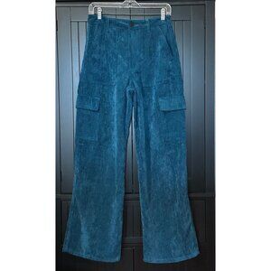 Indigo Rising Corduroy Cargo‎ Pants Junior’s 3/26 High Rise Wide Leg Blue Boho
